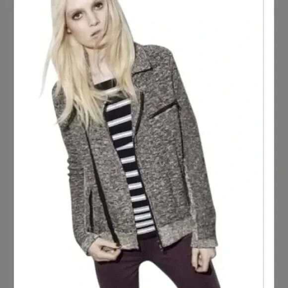 Rag & Bone Hart Tweed Biker Moto Black White Asymmetric Zip Knit Pockets… - Picture 11 of 12